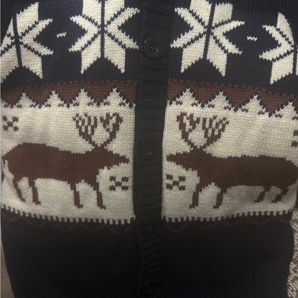 Navy Blue Reindeer Knit Bodysuit - Picture 3 of 4